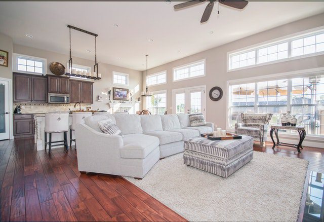 The interior design of a living room.